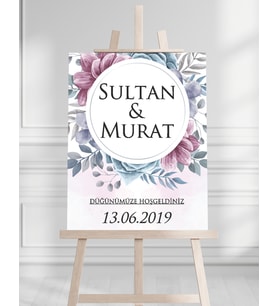 Söz Nişan Düğün İçin 50x70 Karşılama Panosu - Renkli Çiçek Temalı