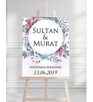Söz Nişan Düğün İçin 50x70 Karşılama Panosu - Renkli Çiçek Temalı