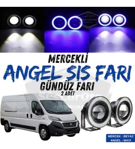 Fiat Ducato Uyumlu Üniversal Mercekli Angel Sis Farı Metal 76 mm Mavi Halkalı Gündüz Farı 2 Adet