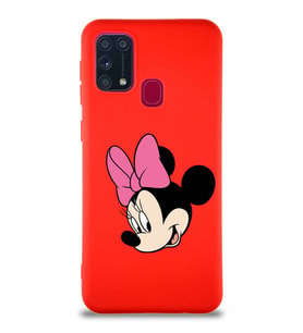 Samsung Galaxy M31 Soft Premier Kapak Minnie Mouse-B Tasarımlı Silikon Kılıf - Kırmızı (Şeffaf)