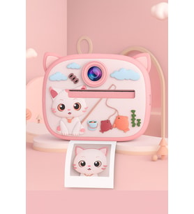 Kedi Temalı Anında Baskılı Çocuk Kamerası Print Kamera Çift Kamera, 2,0″