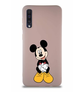 Samsung Galaxy A50 Soft Premier Kapak Mickey Mouse-A Tasarımlı Silikon Kılıf - Pudra (Şeffaf)