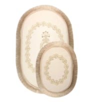 Exclusive Oval Krem 2'li Dantelli ve Saçaklı Banyo Paspası Çeyizlik Kaymaz  (Gri)