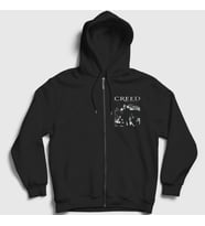 Presmono Unisex Siyah Weathered Müzik Creed Fermuarlı Kapüşonlu Sweatshirt 530400tt
