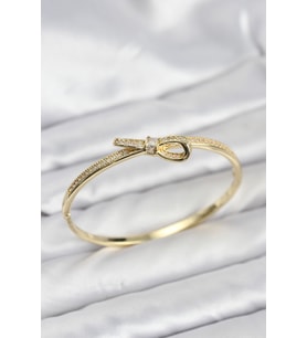 Pirinç Gold Renk Zirkon Taşlı Fiyonk Model Kadın Kelepçe Bileklik 5886 - SSSSSS1102-9172