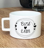 Kişiye Özel İki İsim Yazılı Hediye Lüks Fincan Sevgililer Günü Hediyesi (Beyaz)