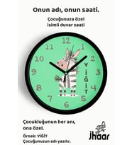 İsme Özel Sevimli Zebra Çocuk Odası Duvar Saati Orta Boy 30 cm Siyah Camlı Sessiz