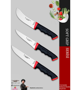 Lazbisa Soft Grip Mutfak Bıçak Seti Et Ekmek Sebze Bıçağı 3 Lü Set Günlük Kullanım ( Mtf-051 )