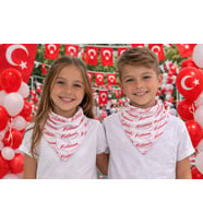 Atatürk İmza Desenli Beyaz Fular – 24 Adet Paket  Gösteri, Etkinlik ve Tören Bandanası