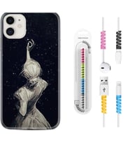 Apple iPhone 11 12 13 Mini Kılıf Kablo Koruma Spiral Silikon Star Woman 1332