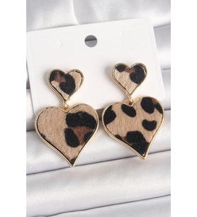 Pirinç Gold Renk Sallantı Leopar Kalp Model Kadın Küpe