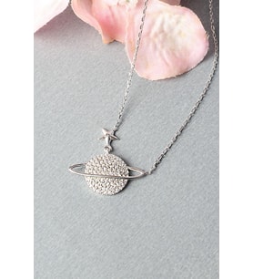Gezegen Kolye Zirkon Taşlı Silver 925 Ayar Gümüş Zincir Kolye