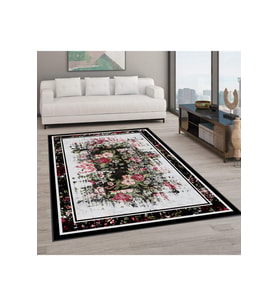 Rovigo Home Dijital Baskı Yıkanabilir Kaymaz Taban Salon Halısı RVG0574 (Siyah)
