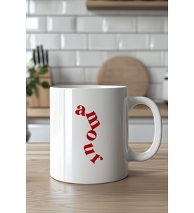 Amour Yazılı 330ml Baskılı Beyaz Seramik Kupa Bardak