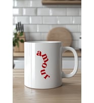 Amour Yazılı 330ml Baskılı Beyaz Seramik Kupa Bardak