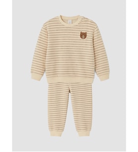 LCW baby Kahverengi Nakışlı Çizgili Erkek Bebek Takım