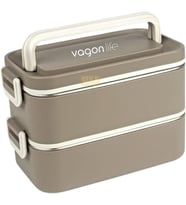 Vagonlife Bento 2000ml Lunchbox 2 Katlı 3 Bölmeli Mini Kaseli Çelik Sefer Tası Yemek Kutusu (Kahverengi)