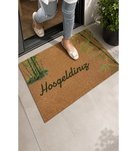Valerine Life Yeşil Bambu Ağacı Hoş Geldiniz Welcome Ev iç Dış Kapı Önü Paspası 45x70cm