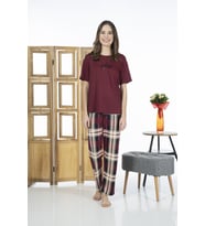 Estiva 24134 Kadın Kısa Kol Pijama Takım (Bordo)