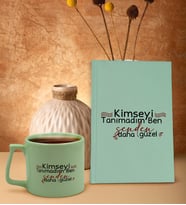 BK Gift Kimseyi Görmedim Ben Tasarımlı Su Yeşili Sert Kapaklı Defter ve Middle Kupa Seti-2, Arkadaşa Hediye, Yeni İş Hediyesi, Doğum Günü Hediyesi