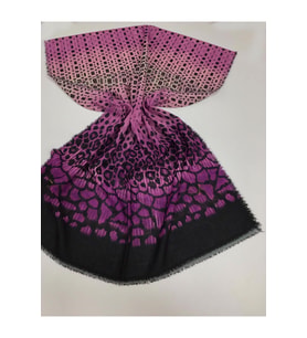 Etnik Desen Haiti Seri Şal Eşarp Askısı ile Birlikte 80x190 cm Fuşya Siyah-Eşarp