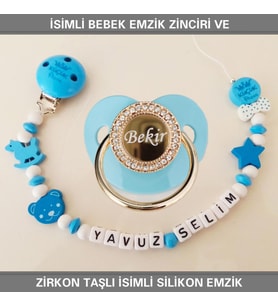 Sahi Aksesuar İsimli Bebek Emzik Zinciri ve Bebek Silikon Emzik
