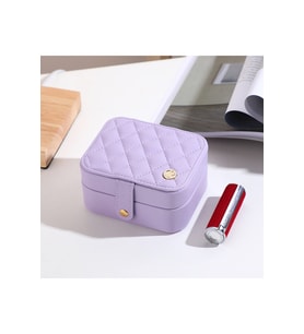 Mini Baklava Desenli Deri Takı Kutusu, Lila Organizer 11,5cm