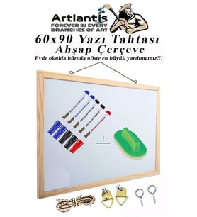 Duvara Monte Beyaz Yazı Tahtası 60x90 cm 1 Adet Yazı Tahta Kalemi ve Silgisi Laminant Yazı Tahtası Ahşap Çerçeveli Askılı Okul Ofis Büro