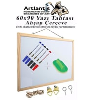 Duvara Monte Beyaz Yazı Tahtası 60x90 cm 1 Adet Yazı Tahta Kalemi ve Silgisi Laminant Yazı Tahtası Ahşap Çerçeveli Askılı Okul Ofis Büro