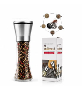 HAND GRINDER BÜYÜK CAM HAZNELİ - KROM KAPLAMA PLS.KAPAKLI TUZ - BAHARAT ÖĞÜTÜCÜ (5343)