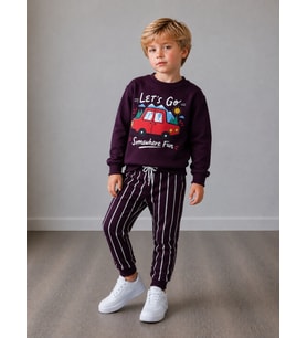 Let's Go Somewhere Fun Araba Baskılı Sweatshirt&Eşofman Erkek Çocuk Alt Üst Takım