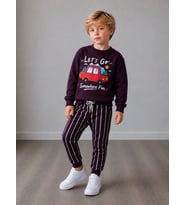 Let's Go Somewhere Fun Araba Baskılı Sweatshirt&Eşofman Erkek Çocuk Alt Üst Takım
