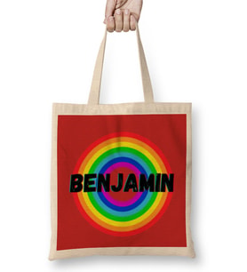 Benjamin Name Custom - vintage Retro Rainbow Style Design GiftBaby-Gift For Him Bez Çanta Uzun Saplı