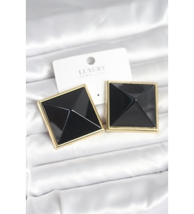 Pirinç Gold Renk Siyah Piramit Model Kadın Küpe - TJ-BKP11385