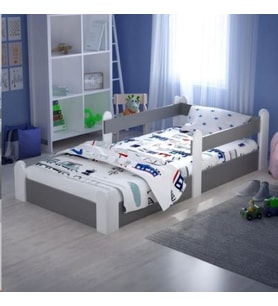 Montessori Karyola Beyaz-Antrasit 90x190 Yatak Uyumlu Oval Kesim Çocuk Yatağı Tlp-315