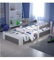 Montessori Karyola Beyaz-Antrasit 90x190 Yatak Uyumlu Oval Kesim Çocuk Yatağı Tlp-315