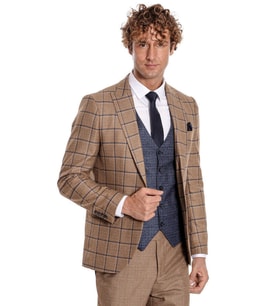 Ekose Ceketli Slim Fit Taba Erkek Takım Elbise - Wessi