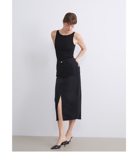 LCWAIKIKI Classic Siyah Standart Fit Yırtmaçlı Jean Etek