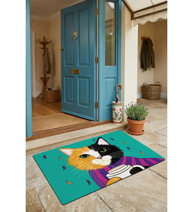 Valerine Life Kapı Önü Paspası 45x70cm Kaymaz Taban Dekoratif iç Dış Mekan Kahve Düşkünü Relaks Kedi