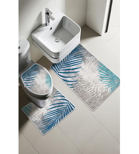 Modern Desenli Dijital Baskı 3’lü Banyo Paspas Takımı Yıkanabilir Kaymaz Tabanlı Klozet Takımı KLZ0023 (Çok Renkli)