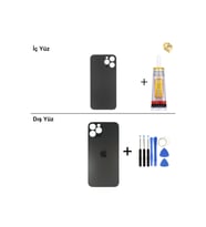 iPhone 12 pro max Grafit Arka Kapak Arka Cam Batarya Kapağı Lazer Kesim Kapak Pil Kapağı + B-7000 Yapıştırıcı + Tamir Seti