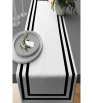 Beyaz Çerçeveli Desen Premium Masa Örtüsü Runner RNR321