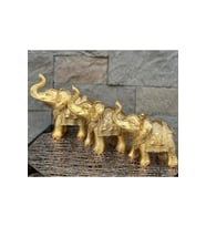 Dekoratif Polyester Üçlü Fil Biblo Gold