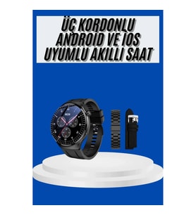 Mey İthalat® Amoled Ekran Akıllı Saat Üç Kordonlu İOS Android Uyumlu