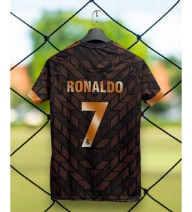 Cristiano Ronaldo Özel Tasarım Kahverengi Real Madrid Kısa Kol Forma / Tasarım Ronaldo Madrid Forma