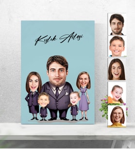 Kişiye Özel Ahşap Tablo Adams Family -5kişilik Aile 30x40