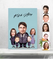Kişiye Özel Ahşap Tablo Adams Family -5kişilik Aile 30x40