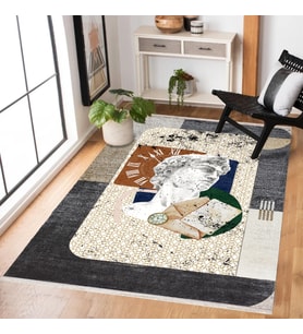 Dijital Baskı Çok Renkli Soyut Desenli Kaymaz Tabanlı Salon Halısı Modern Bohem Eskitme Vintage