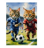 Futbol Oynayan Kediler Art Mdf Poster