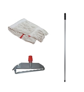 Cod-Ex Geniş Islak Paspas Mop Takımı - Beyaz -Pamuklu -25 Cm. -500 Gr. -Mop + Metal Sap + Mop Tutucu